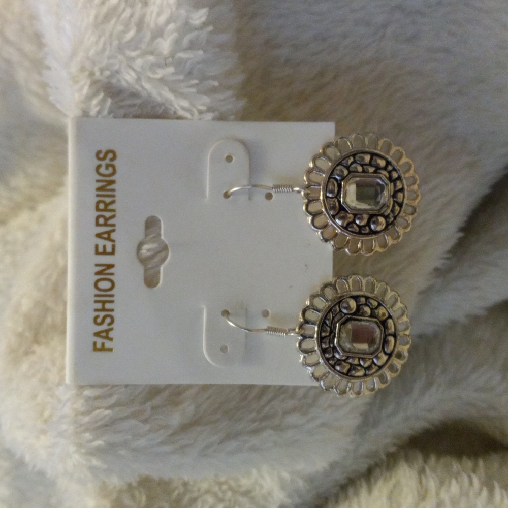 Silver Fish Hook Earrings with Gems 14